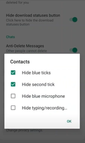 GBWhatsApp hide blue ticks screenshot