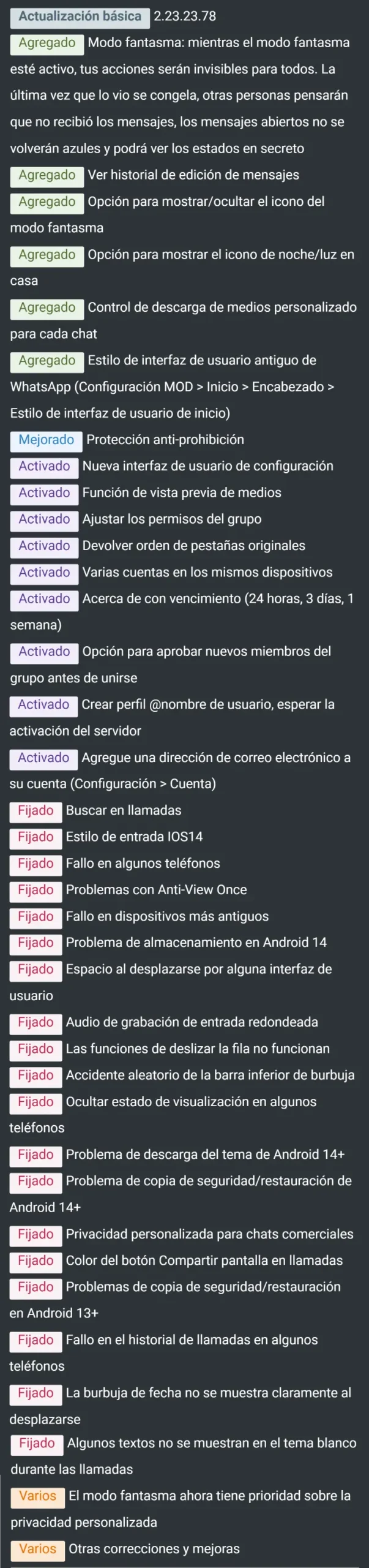 GBWhatsApp Pro APK v17.60 Changelog ES